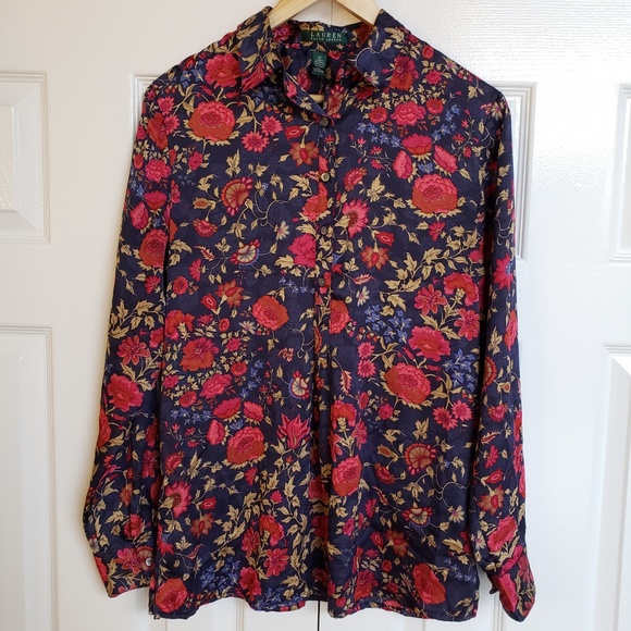 Lauren Ralph Lauren Tops - RALPH LAUREN Faux Silk Floral Long Sleeve Blouse M